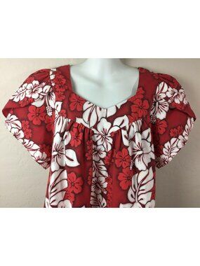 Jade Fashions Women's Red Floral Hawaiian Muumuu Dress Hibiscus Casual Size M